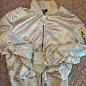 PacSun Shiny Cream Bomber Jacket